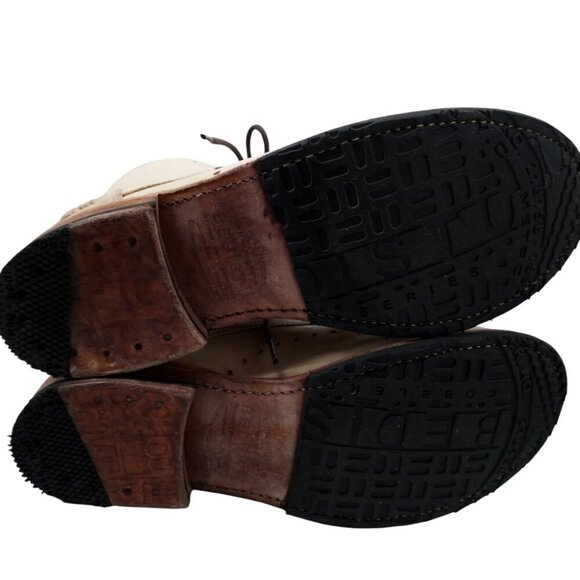 Bed Stu Benchmade Chelsea Lace Up Ankle Boots Size 8 Leather Beige Brogue Combat - Picture 9 of 16